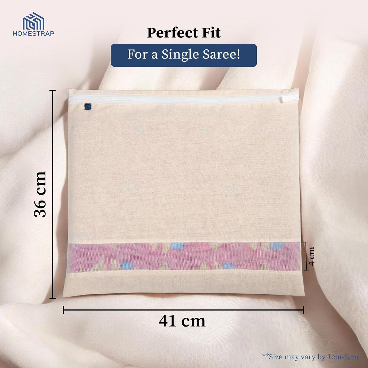 Homestrap Cotton Saree Cover with Durable Mesh Window & Zipper Closure | Pack of 12 | Reusable, Washable, Breathable Saree Storage Organizer for Wardrobe or Tra