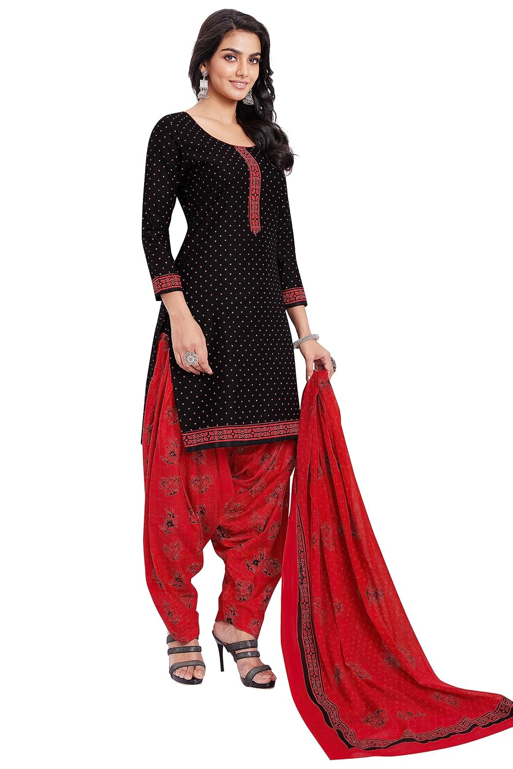 Miraan Cotton Printed Readymade Salwar Suit For Women (BANDCOLOR1711) S Black
