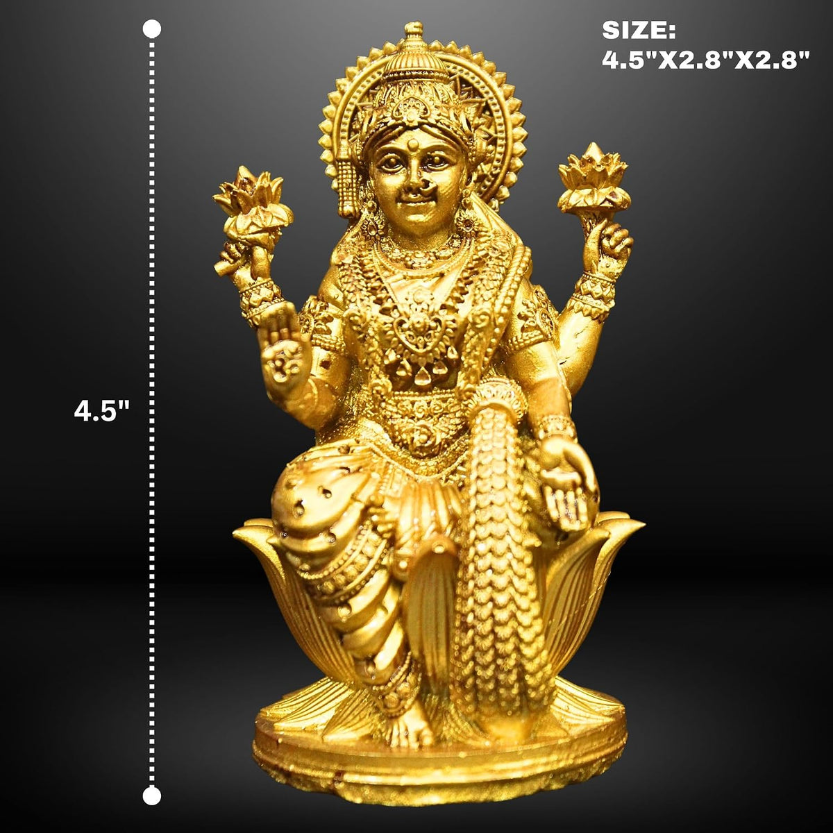 Goddess Lakshmi Laxmi Devi MATA Idol - 4.5 Inches Polystone Material Murti - Colour - Brass, Silver – Perfect Statue for Car Dashboard, Home, and Office Decor I