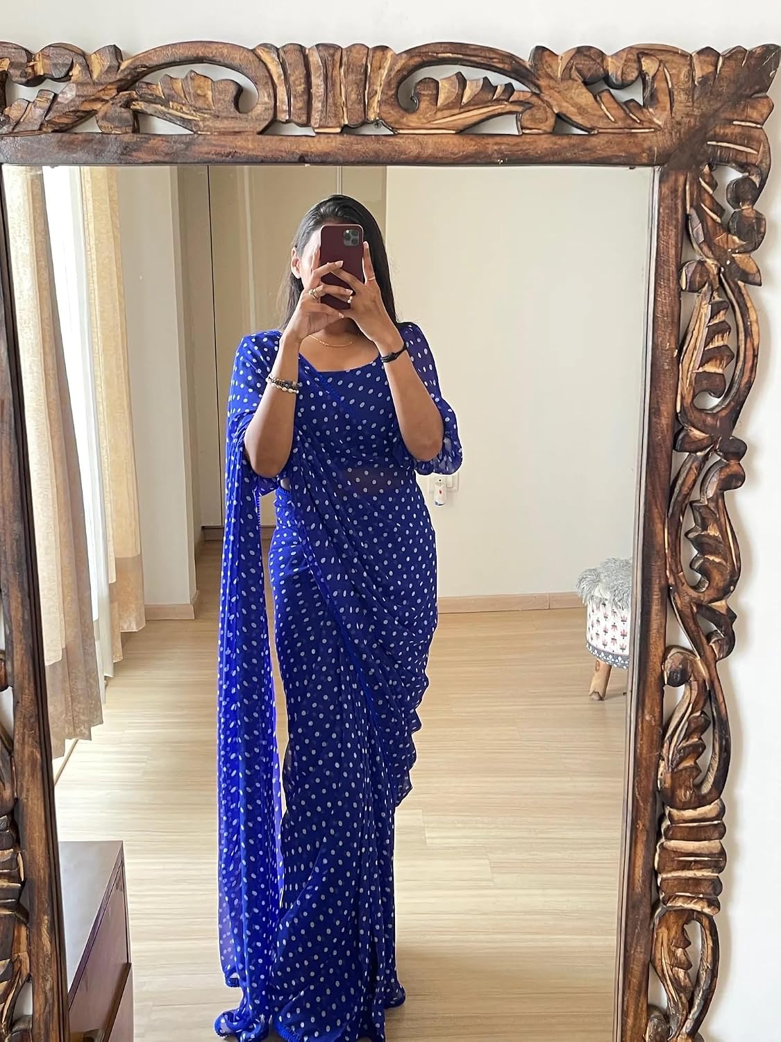 Sidhidata Women's Georgette Printed Ready To Wear one Minute Saree With Unstitched Blouse Piece Blue