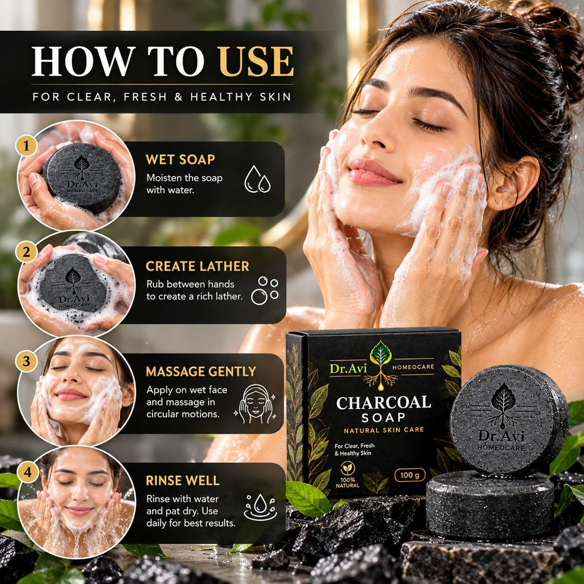 Dr. Avi Activated Charcoal Soap for Face & Body | Oil Control | 3 Bars Pack