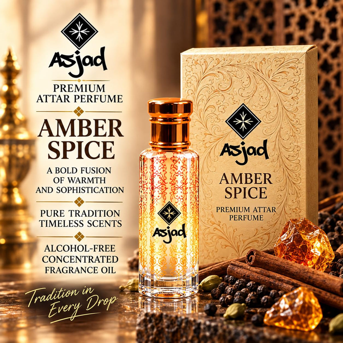 Asjad Amber Spice Unisex Attar | Inspired by Khamrah 6ML 6 Millilitres