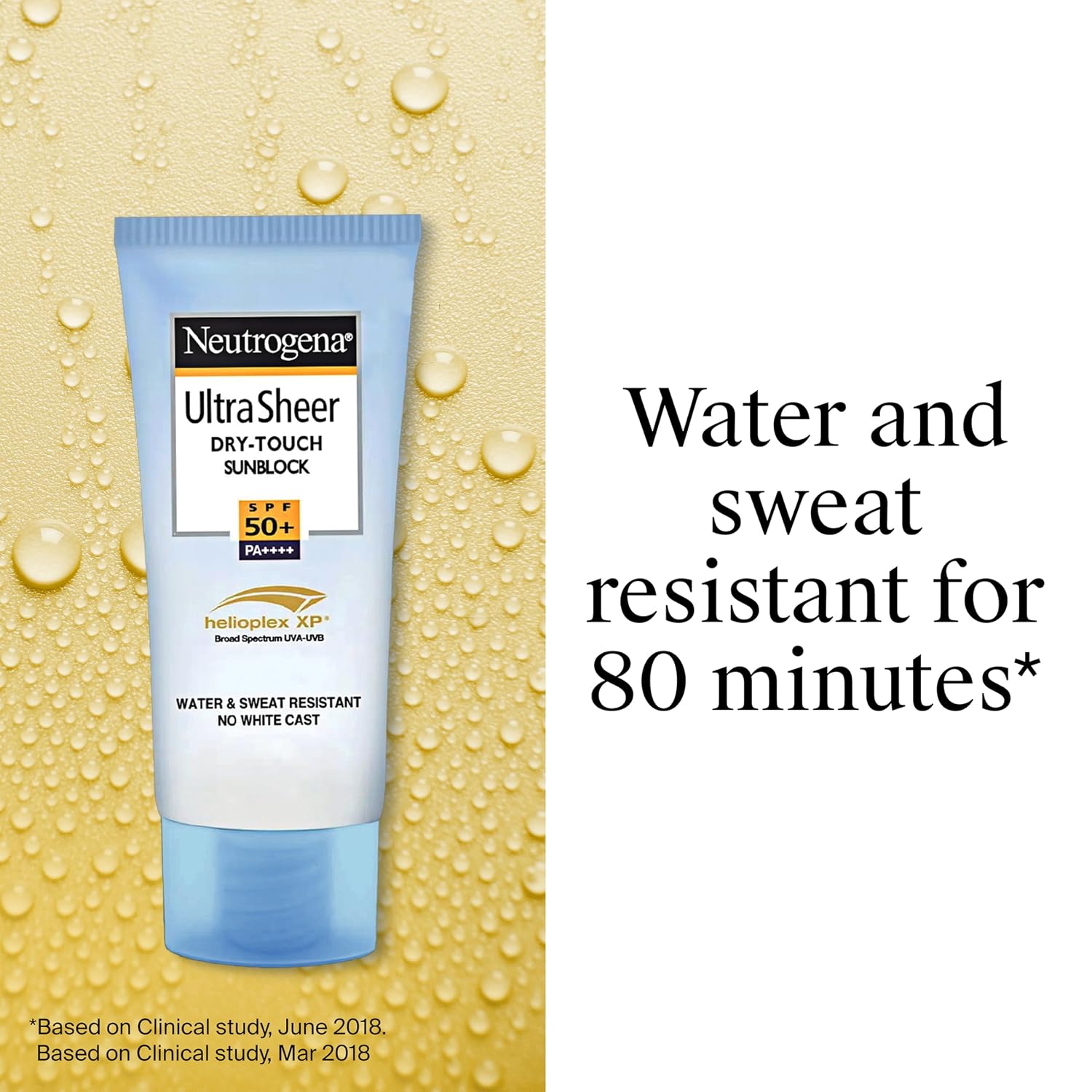 Neutrogena Ultrasheer Sunscreen SPF 50+ PA++++, Blue Light Protect, No White Cast, Water Resistant, Ultra Light & Non Sticky, Oily, Dry & Sensitive Skin, For Unisex, 80 Grams