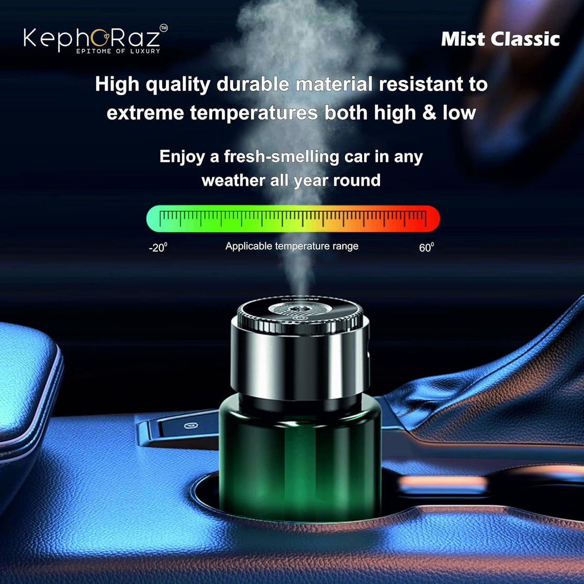Mist Classic – Luxury Car Fragrance Diffuser with Ultrasonic Mist, Star Light Projection, AI Smart Start/Stop & Type-C Charging (Himalayan Springs)