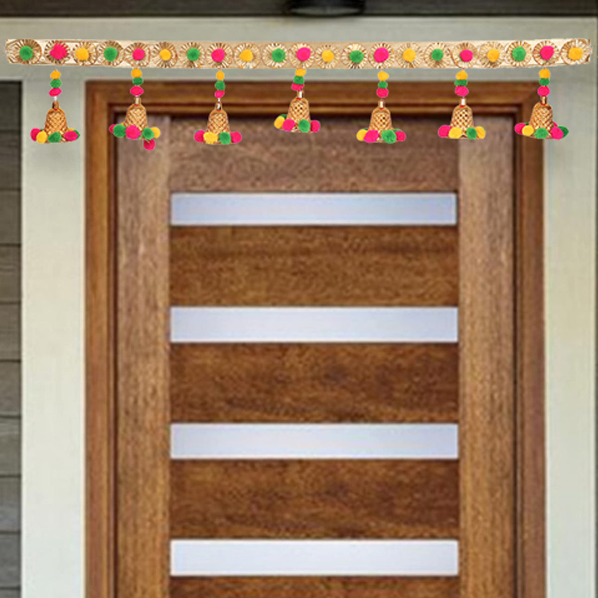 Smizzy 7 Golden Bells Bandarwal Torans for Entrance Door Latest | Pooja Room Decoration Items | Seemantham Decoration Backdrop Traditional | Diwali Home Decorat