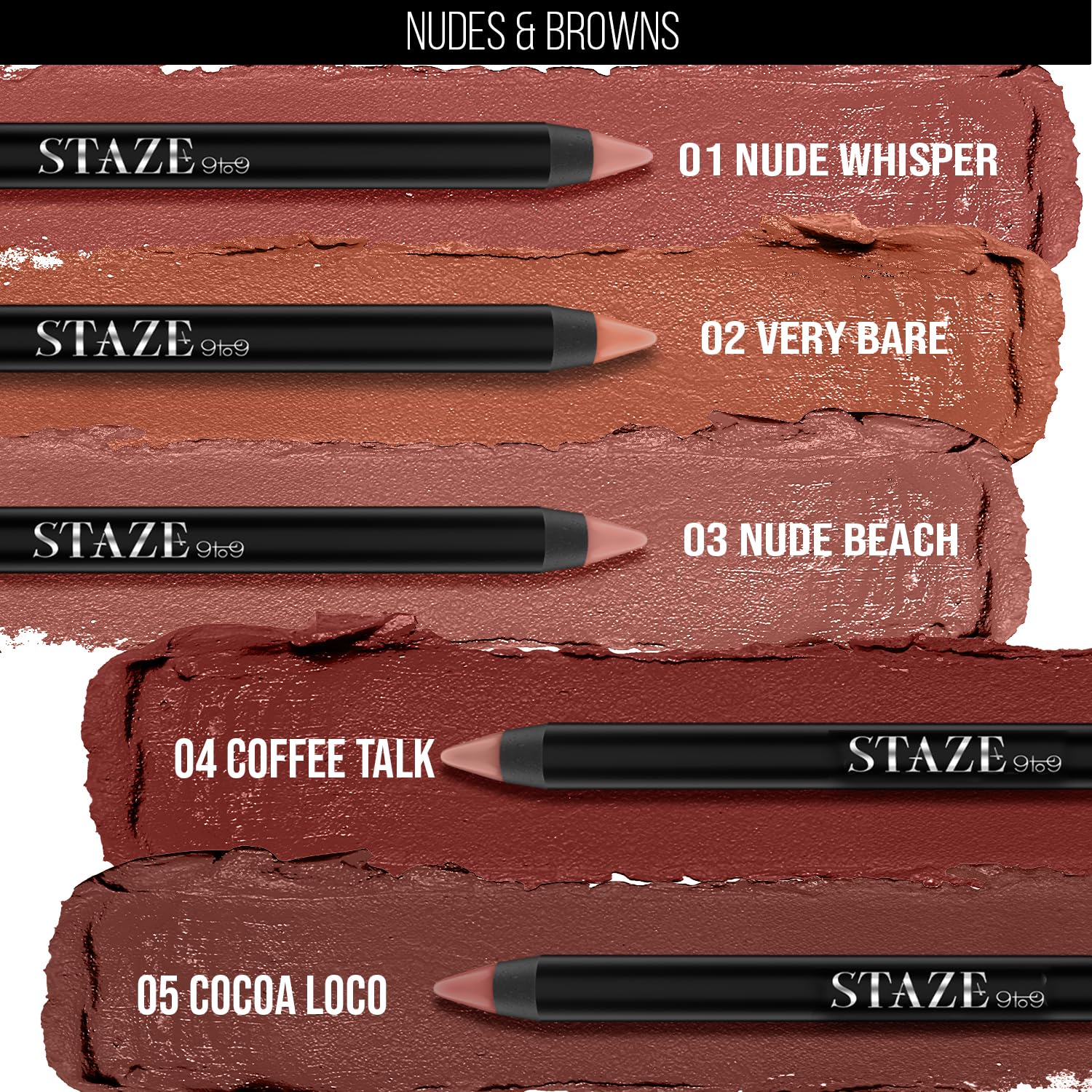 Staze Pout On Lip Crayon Lipstick High Pigment Matte Finish Long-Lasting & Waterproof With Vitamin E & Jojoba Oil Smudgeproof Sharpenable Lip Crayon 01 Nude Whisper 3.5g