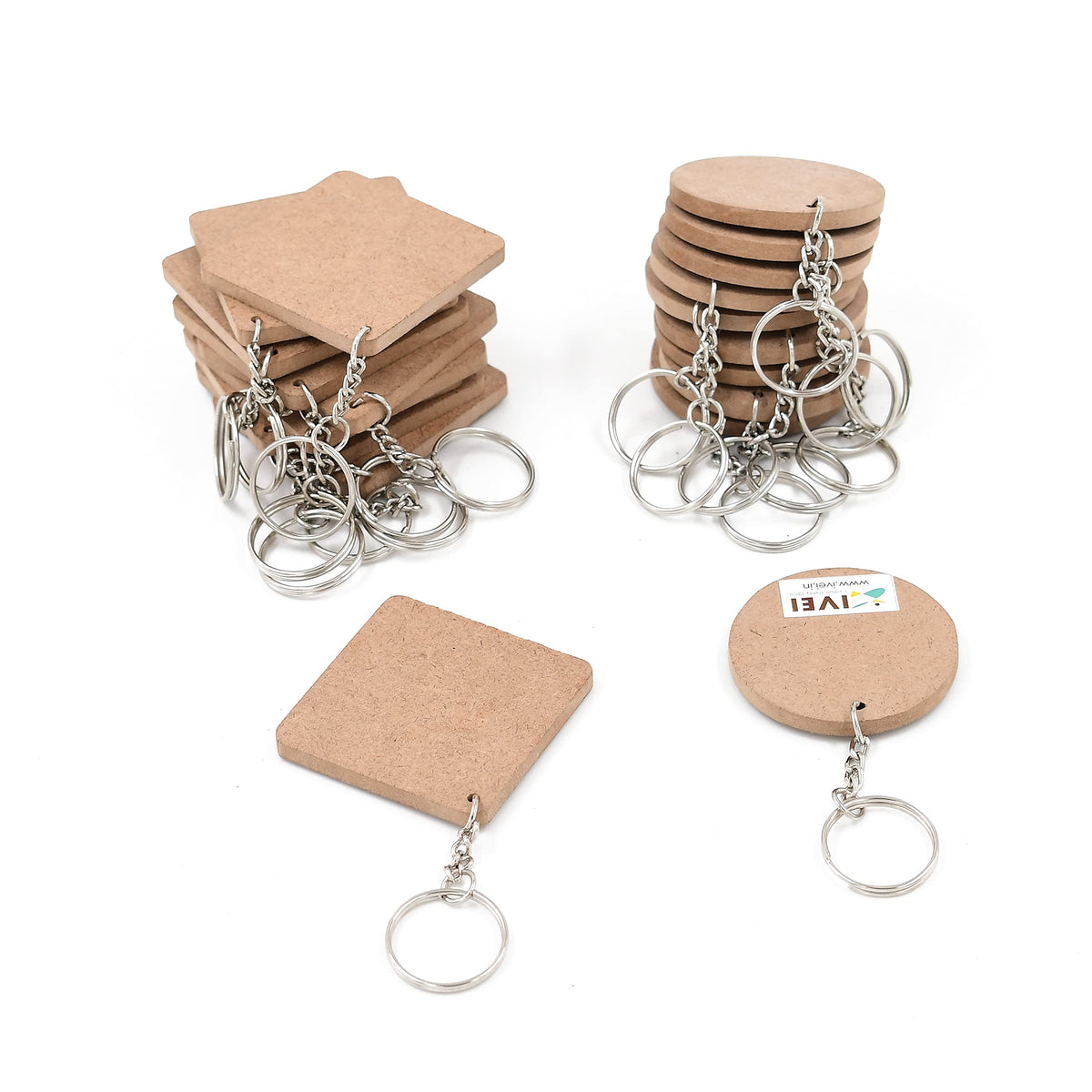 IVEI Diy Mdf Key Chains - Mdf Plain Square Key Chains - Set Of 20-2 In X 2 In (Non - Primer, Mixed), Beige Non - Primer Mixed