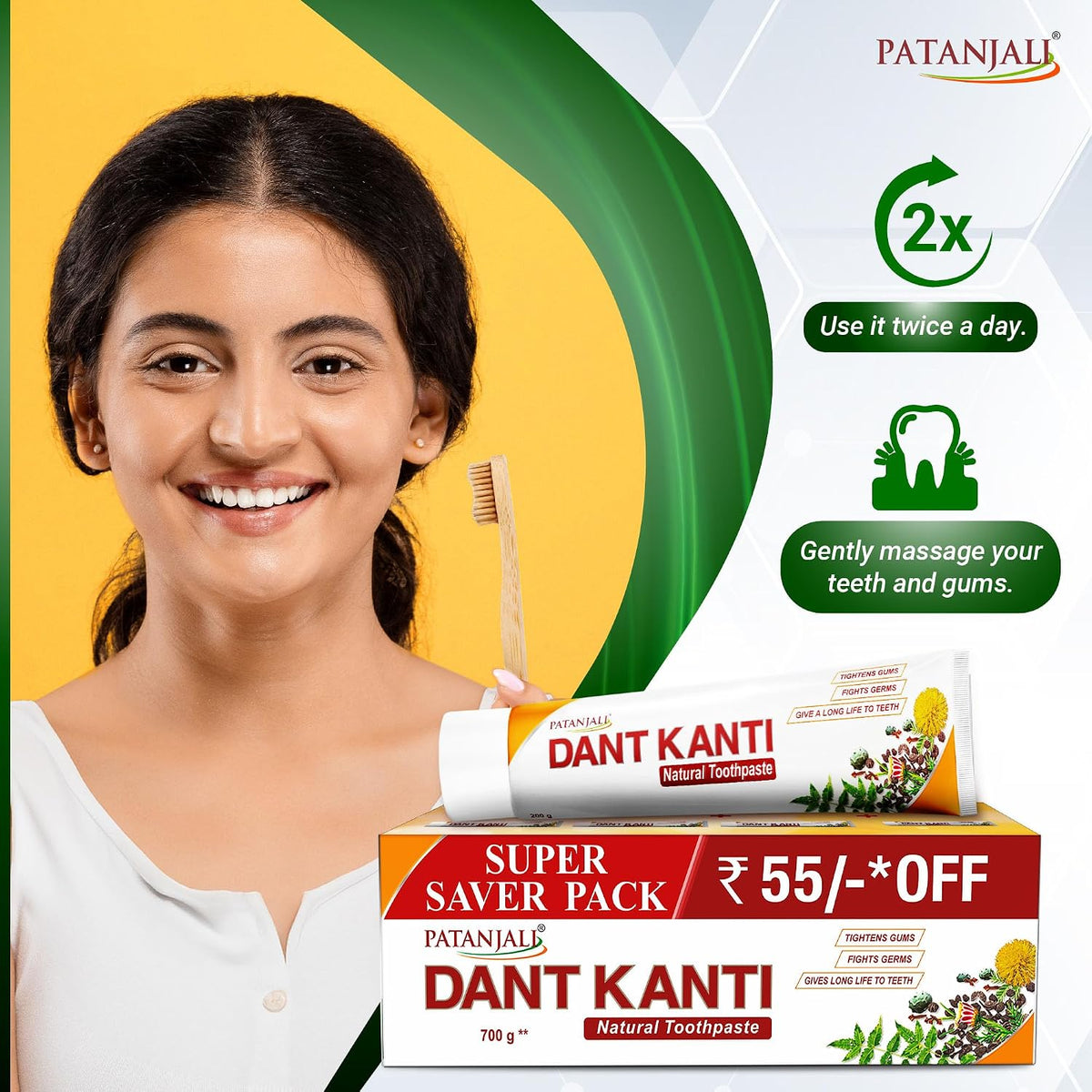 Patanjali Dant Kanti Natural Toothpaste 700G, Helps in Reduction in Bad Breath, Cavity Free Smile, Freshness with Protection, Healthy Gums & Effective Dental Ca
