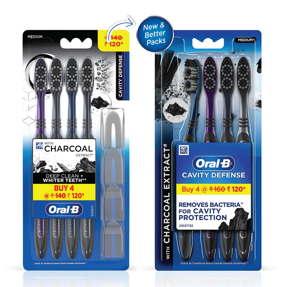 Oral B Cavity Defense 123 Black Manual Toothbrush for adults with charcoal extract- Medium (Pack of 4)