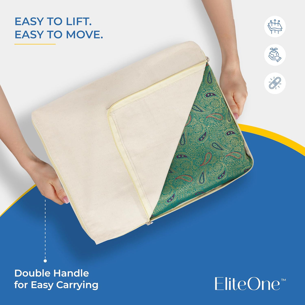 EliteOne Cotton Canvas Clothes Storage Bags/Saree Covers with Zip for Storage Specially Design for Woman Dresses, Sarees, Lehengas for Wardrobe Organizer (17 x