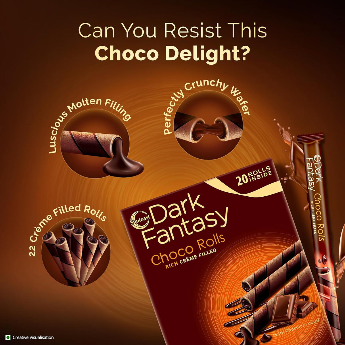 Sunfeast Dark Fantasy Rich Creme Filled Choco Wafer Roll, 180g