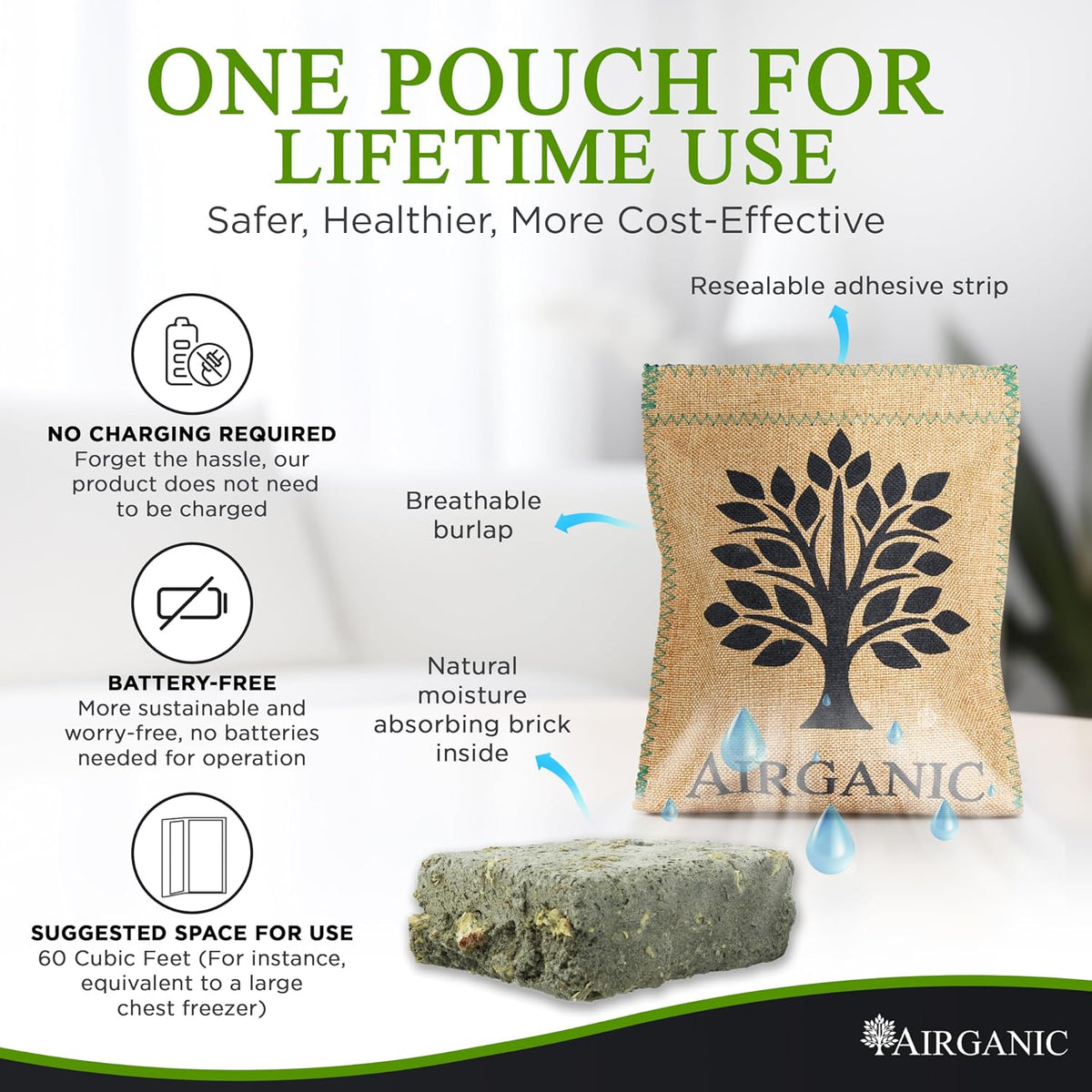 Airganic Moisture Absorbers - Made in USA and Natural Minerals & Plants - Lifetime Reusable Mini Dehumidifier for Gun Safe, Safe, Car, Closet - Kid & Pet Friend