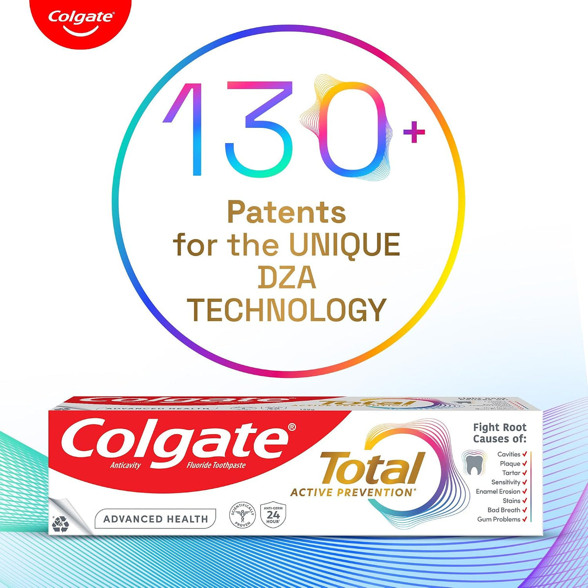 Colgate Total 300gm (2 x 150gm) Advanced Health Anti-Germ Toothpaste with Toothbrush, Tooth Paste with 12-Hour Anti-Germ & Enamel Protection, Whole Mouth Health