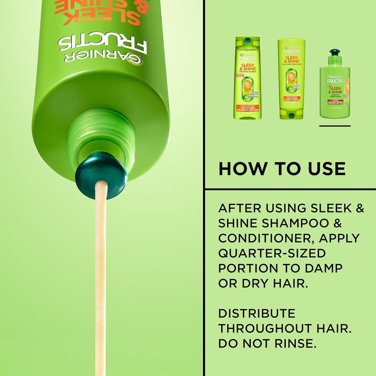 Garnier Fructis Sleek & Shine Intensely Smooth Leave-In Conditioning Cream, 10.2 Ounce (Pack Of 2 Count), Frizzy, Argan