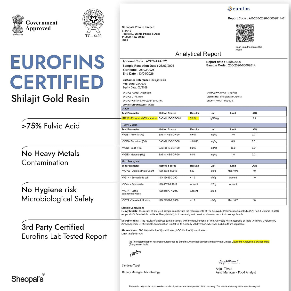 Sheopals Shelatejas Shilajit Gold Resin 20g | 500mg/ seving | 78% Fulvic Acid | Boost Energy, Stamina, Muscle Growth | 80 Servings - Lab Tested 1 ml (Pack of 1)