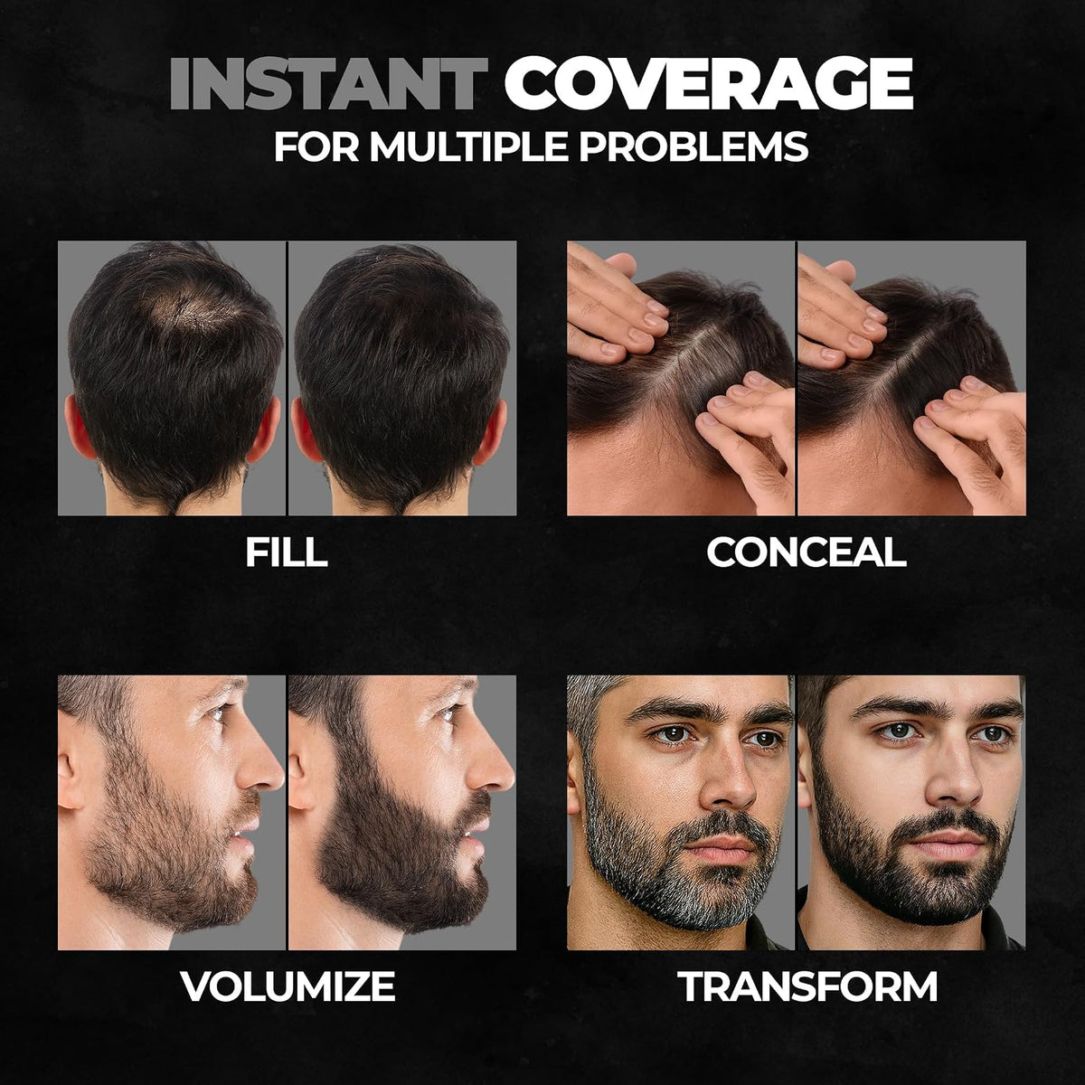 Beardo Blackout Hair Powder 4g - Black | Root Touch Up for Grey Hair | Instantly Covers Grey Roots, Beard Patches & Bald Spots | Thick Black Fiber Hairline Powd
