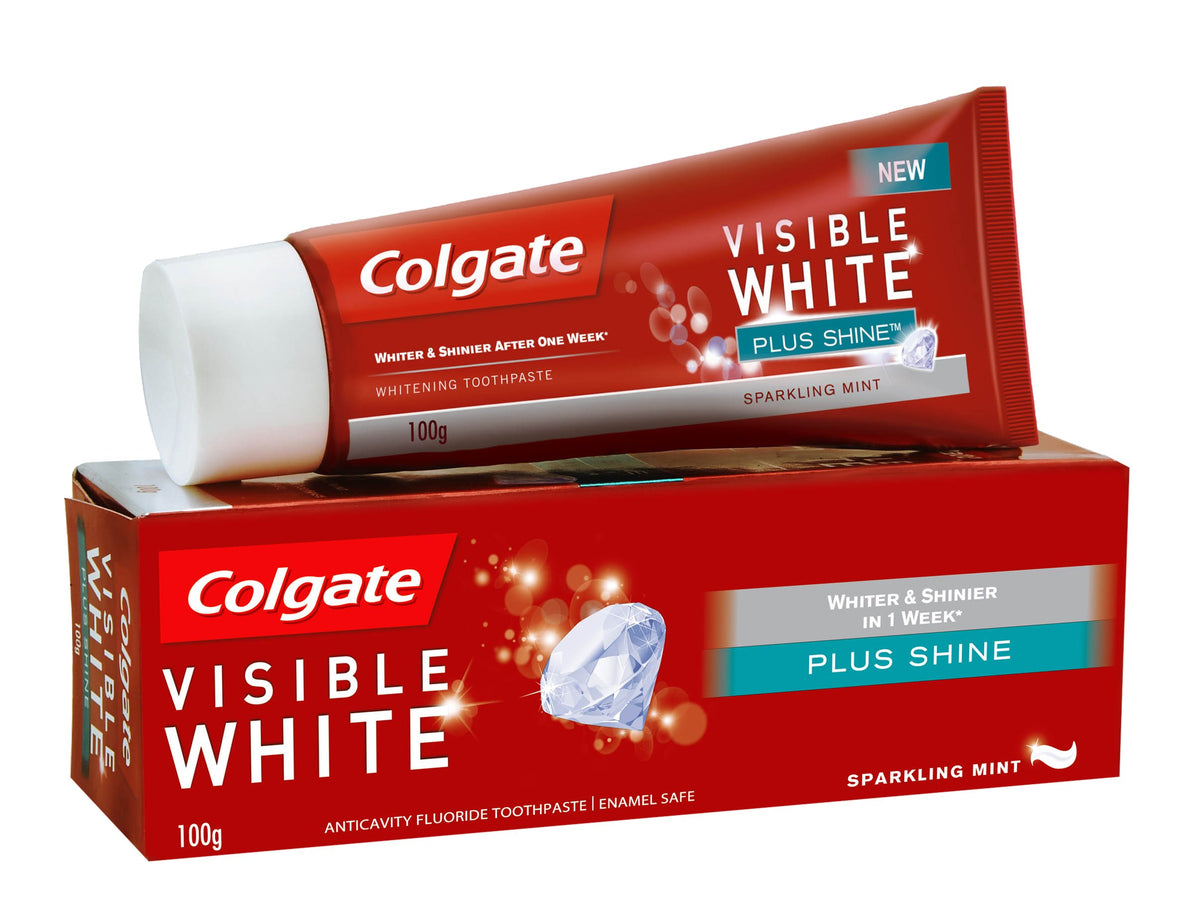 Colgate Toothpaste Visible White Plus Shine for Cavity Protection, Enamel Protection, Whitening, Plaque Removal (100g) Mint 100 g (Pack of 1)