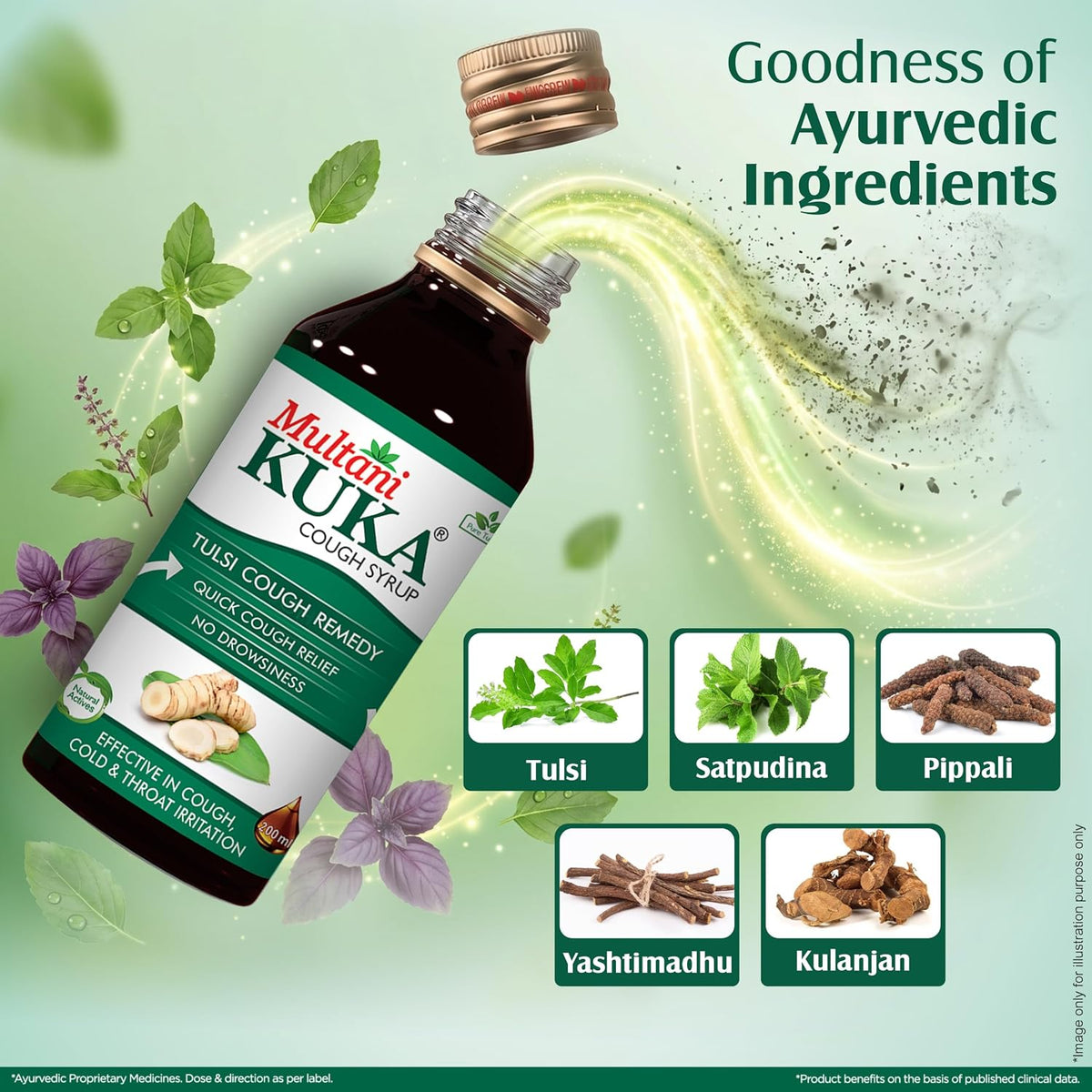 Multani Kuka Cough Syrup 200ml | Get Ayurvedic Relief from Throat Issue, Chest Congestion, All Types Of Cough & Cold | Goodness Of Tulsi, Pippali, Satpudina & O