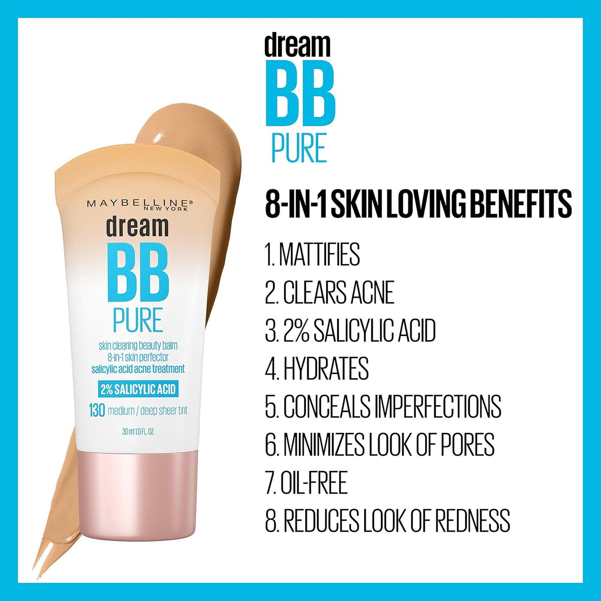 Maybelline Dream Pure BB Cream, Light/Medium, 1 Ounce 30 ml (Pack of 1) 110 LIGHT/MEDIUM