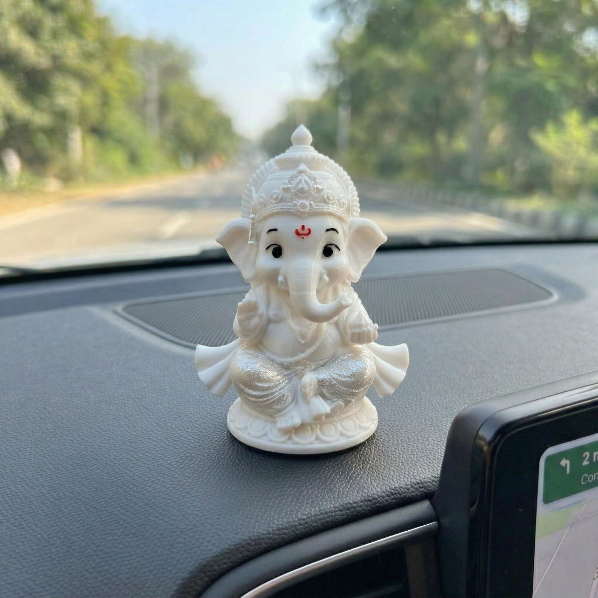 Shri Ganesha Idol Murti, 8 cm Height, Bal Ganesh, 3D Printed, PETG Material, Light Weight, God Ganesha Idol for Car Dashboard, Home Decor, Puja, Gift, Office De