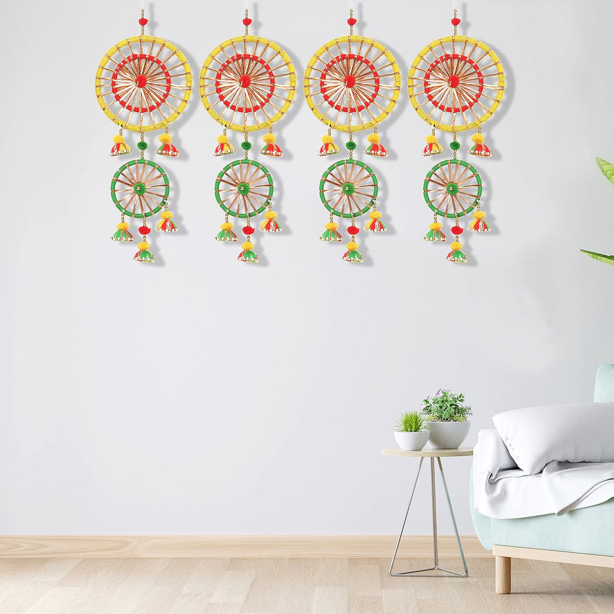 Smizzy Door Hangings for Decoration/Ring Wall Hangings with Jhumki for Haldi Mehandi Temple Pooja Room Decoration Items Back Dropper Diwali Home Decor (Pack of
