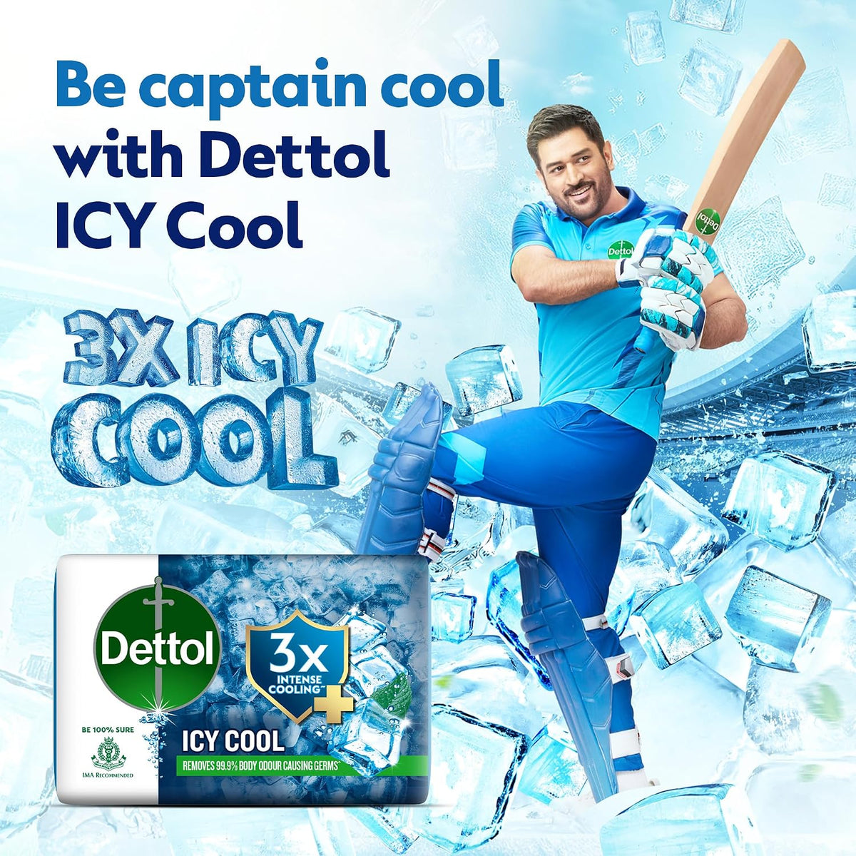 Dettol Icy Cool Bathing Soap Bar With 3x intense cooling (625gm), 125gm - Pack of 5 Menthol 625 g (Pack of 1)