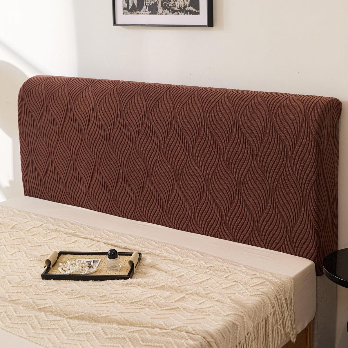 HOMETHREADS Stretchable Lycra/Velvet Headboard Cover | Soft, Dust-Proof & Wrinkle-Resistant Bed Back Protector | Fits Leather, Wooden & Fabric Bedsides |for 5ft