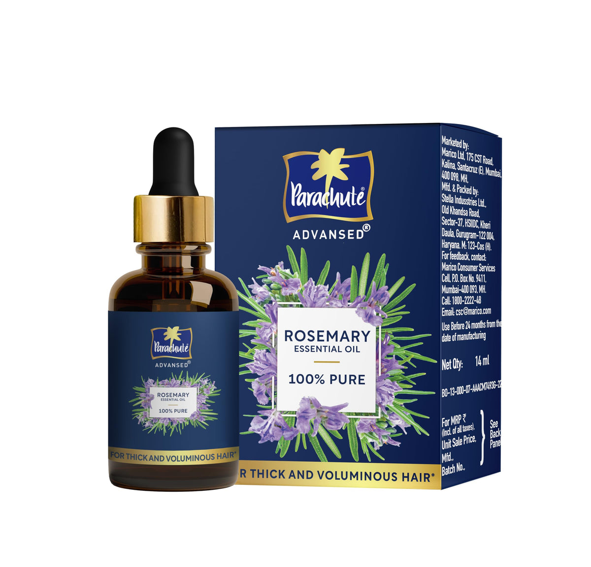 Parachute Advansed Rosemary Essential Oil | 100% Pure | Hair Growth & Hair Fall Control | Thick & Voluminous Hair | Moisturises dry hair, Reduces hair breakage,