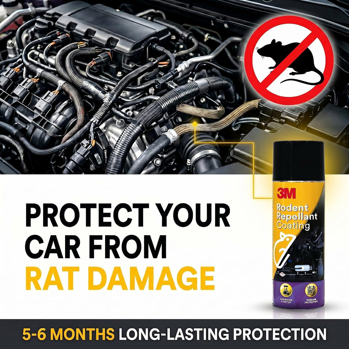 3M Rodent Repellent Coating Spray, Prevents Rat Bites in Engine Parts and Wires, Highly Effective, Leak-Free, Easy-to-Spray, Bitter Taste, No Kill-only Repels (