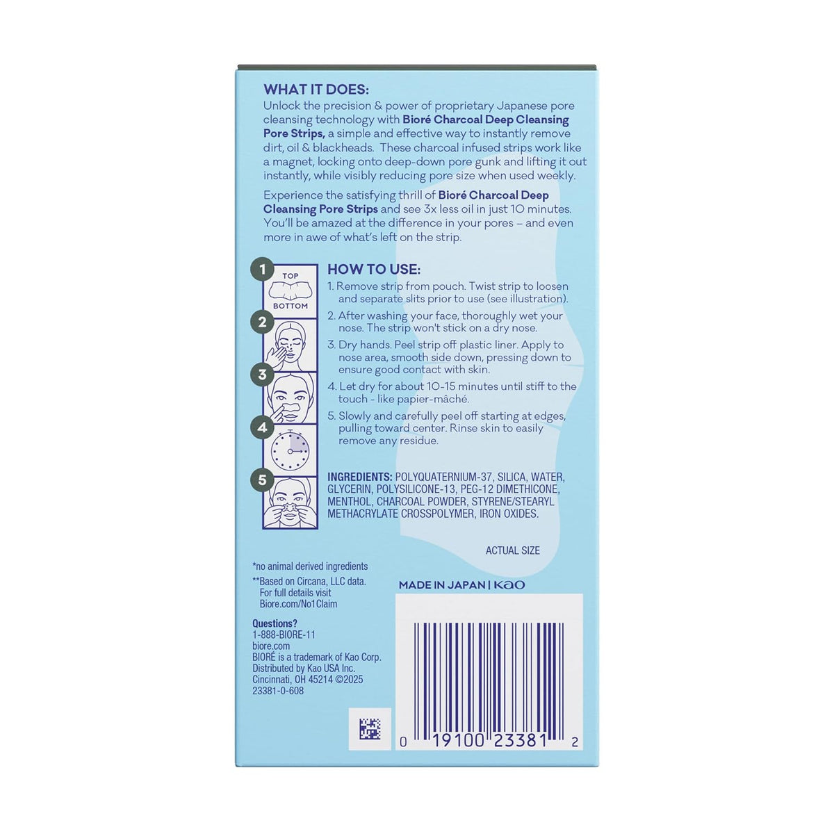 Bioré Charcoal, Deep Cleansing 18 Nose Strips for Blackhead Removal on Oily Skin, with Instant Pore Unclogging, features Natural Charcoal (Packaging May Vary)