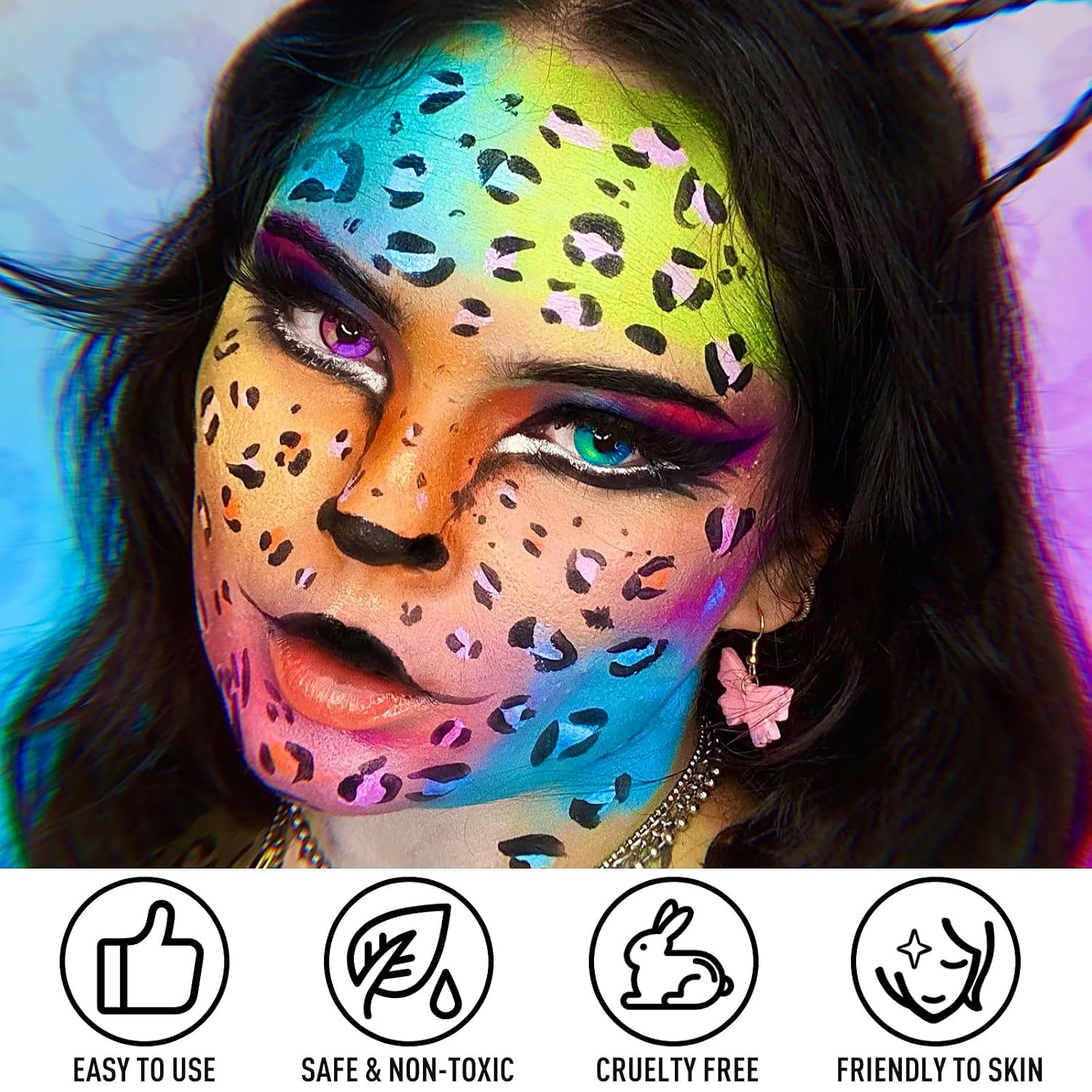 UCANBE Athena Face Body Paint Oil Palette, Professional Flash Non Toxic Safe Tattoo Halloween FX Party Artist Fancy Makeup Painting Kit For Kids and Adult, Red, blue,green,pink,black,white