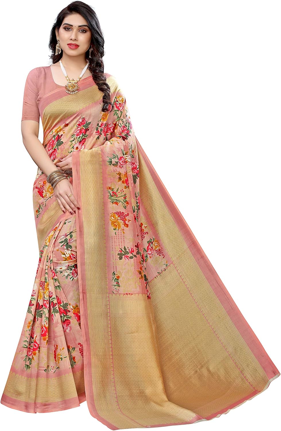 Yashika Sarees Sarees Women's Printed Silk Sarees with Blouse Unstitched 3 Piece Set Taille unique Multicoloured 11