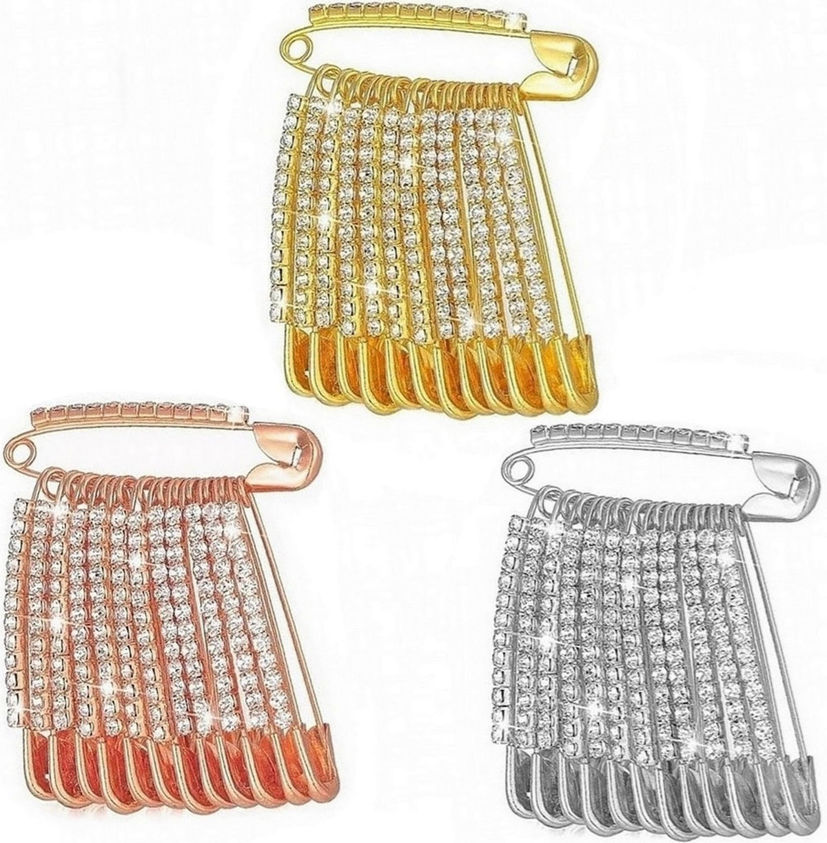 VAMA 36pcs Rhinestone Safety Saree Pin Brooches Sweater Shawl Clips Scarf wedding Pleats Pins For Women - 3 Sets Skirts Dress Clothes Lapel Hat Accessories (Bul