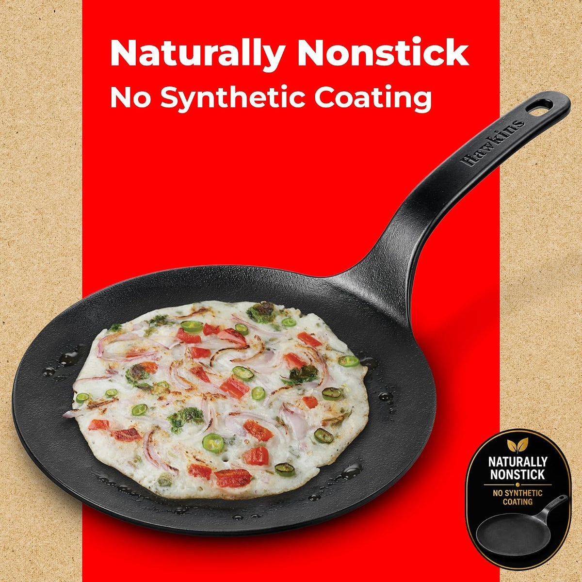 Hawkins Cast Iron Tava 26 cm | Pre-Seasoned | Naturally Nonstick | Works on Gas & Induction | One-Piece Heavy Cast Iron Flat Tawa for Roti, Paratha, Dosa & Chap