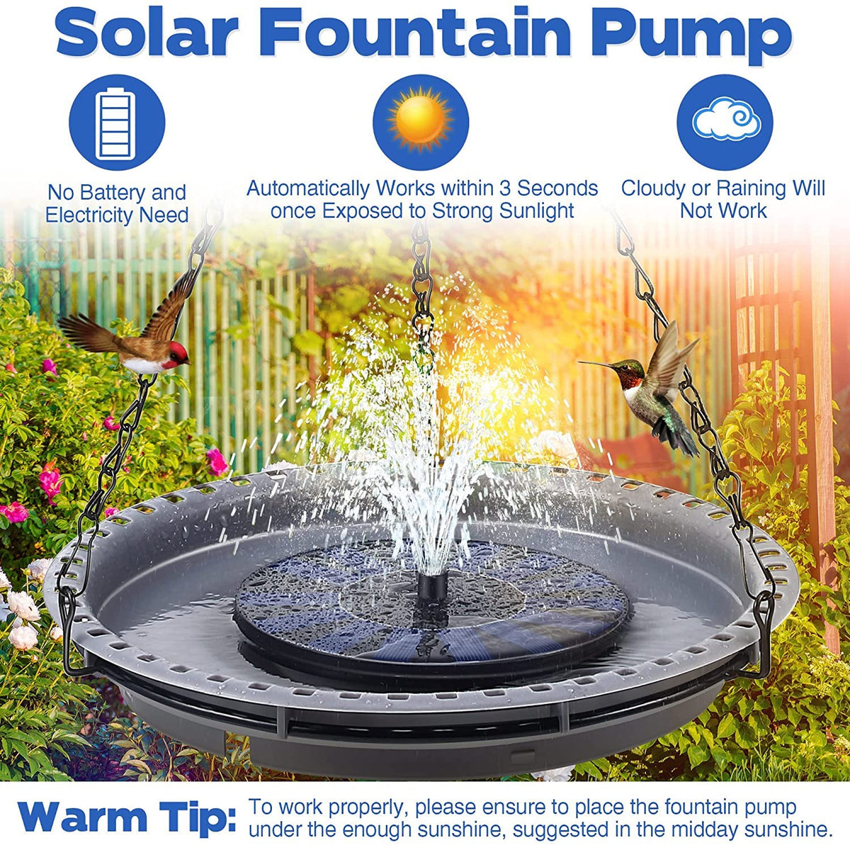 1.4W Solar Powered Bird Bath Fountain Panel Kit Outdoor Watering Submersible Water Pump for Pond, Pool, Garden, Fish Tank, Aquarium