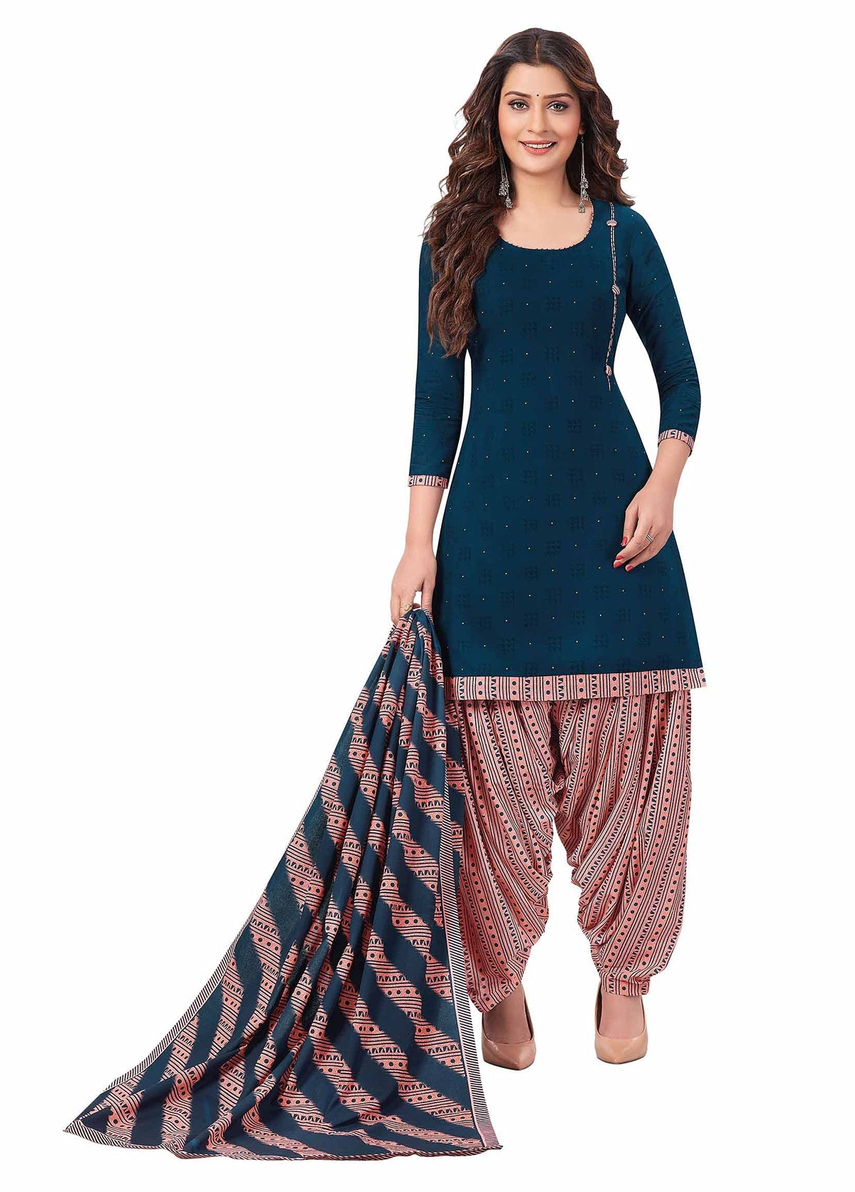 Miraan Cotton Printed Readymade Salwar Suit For Women (BANDCOLOR917) S Blue