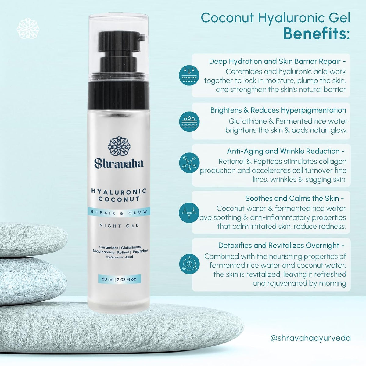 Hyaluronic Coconut Repair & Glow Night Gel, Anti-Ageing 60ml