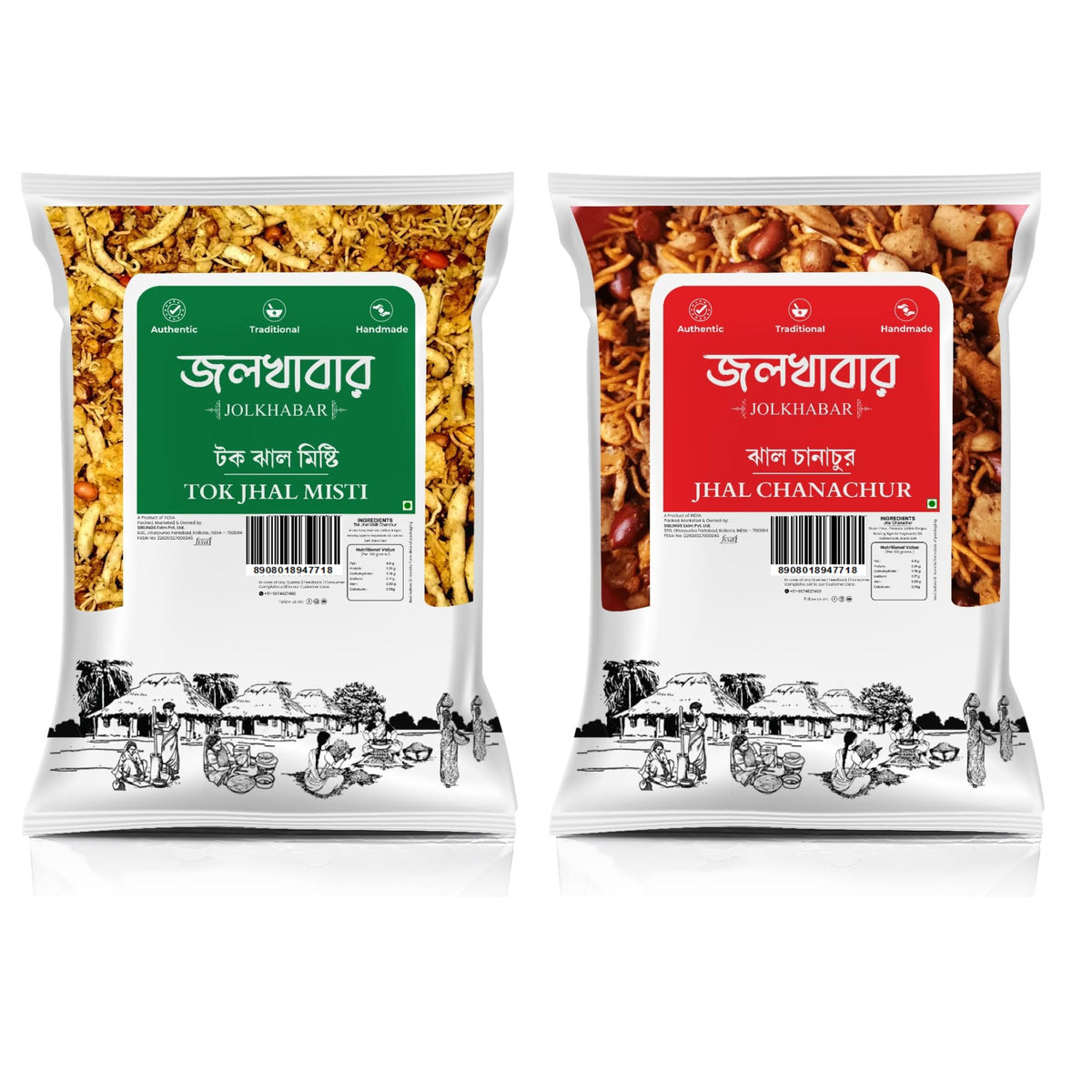 JOLKHABAR | Chanachur Monthly Combo Pack | Tok Jhal Misti - Jhal Combo | Authentic Bengali Evening Snacks | 700 gms (350 gm each) - Pack of 2 400 g (Pack of 2)