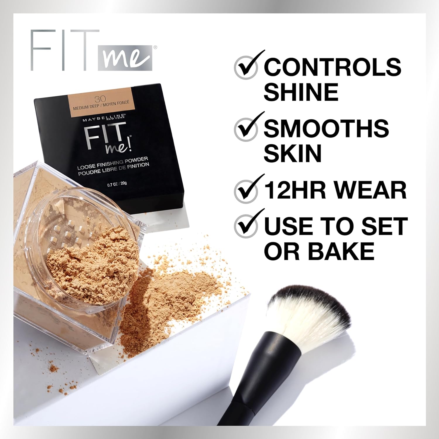 Maybelline New York Fit Me Loose Finishing Powder, Silky and Lightweight, Natural-looking skin, Quick blendable skin-friendly flawless makeup Loose Powder - 15 Light|20 grams