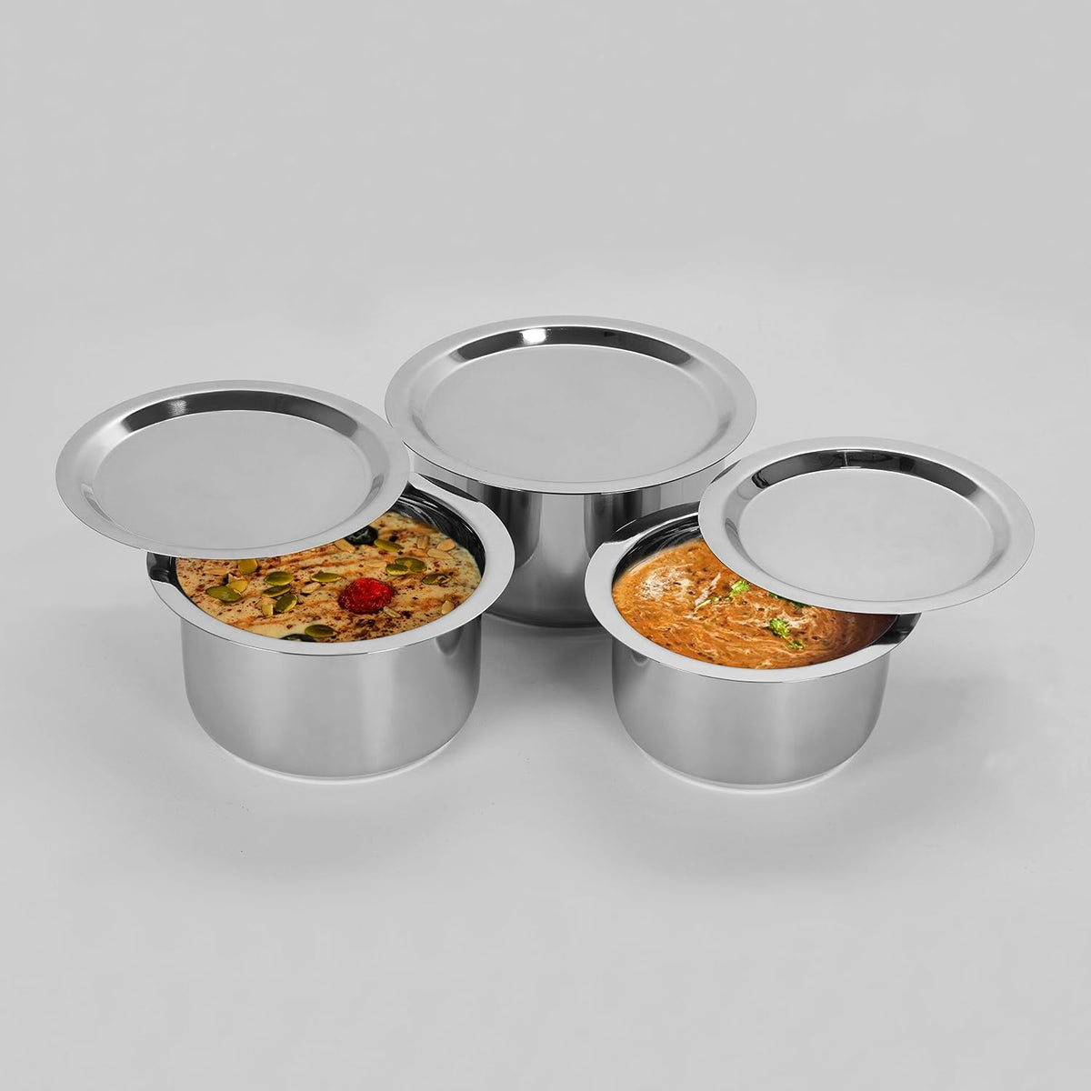 Sumeet Stainless Steel Tope/Patila Cookware Set with Lid (1L, 1.4L, 1.8L)