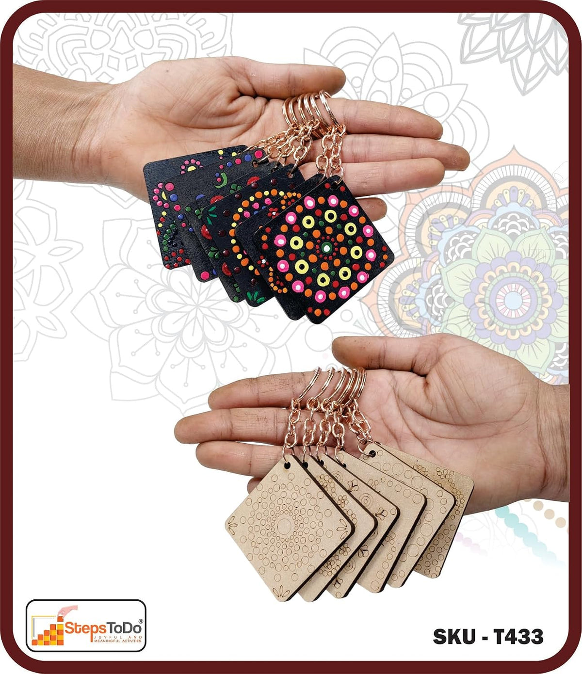 DIY 17 Pieces Ultimate Dot Mandala Painting Kit. Painting Kit with Pre-Mark Wooden Keychain (6), Fridge Magnets (7), Bookmark (4) Tools, Paint Brush, 6 Acrylic