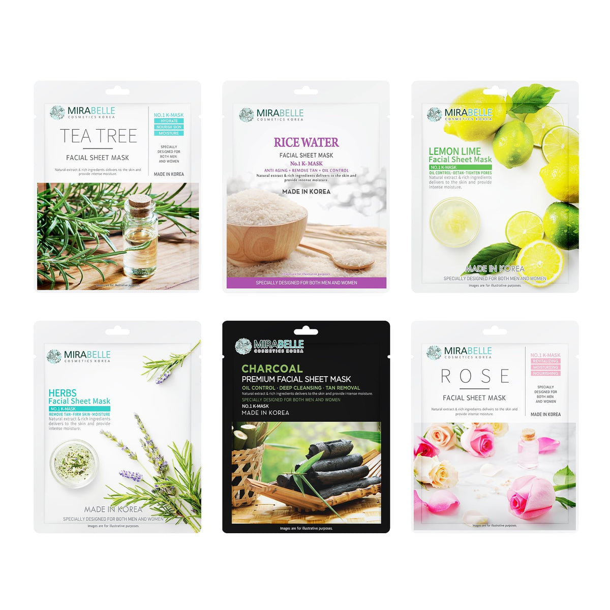 MIRABELLE COSMETICS KOREA Oily Skin Facial Sheet Mask Combo (Pack of 6)