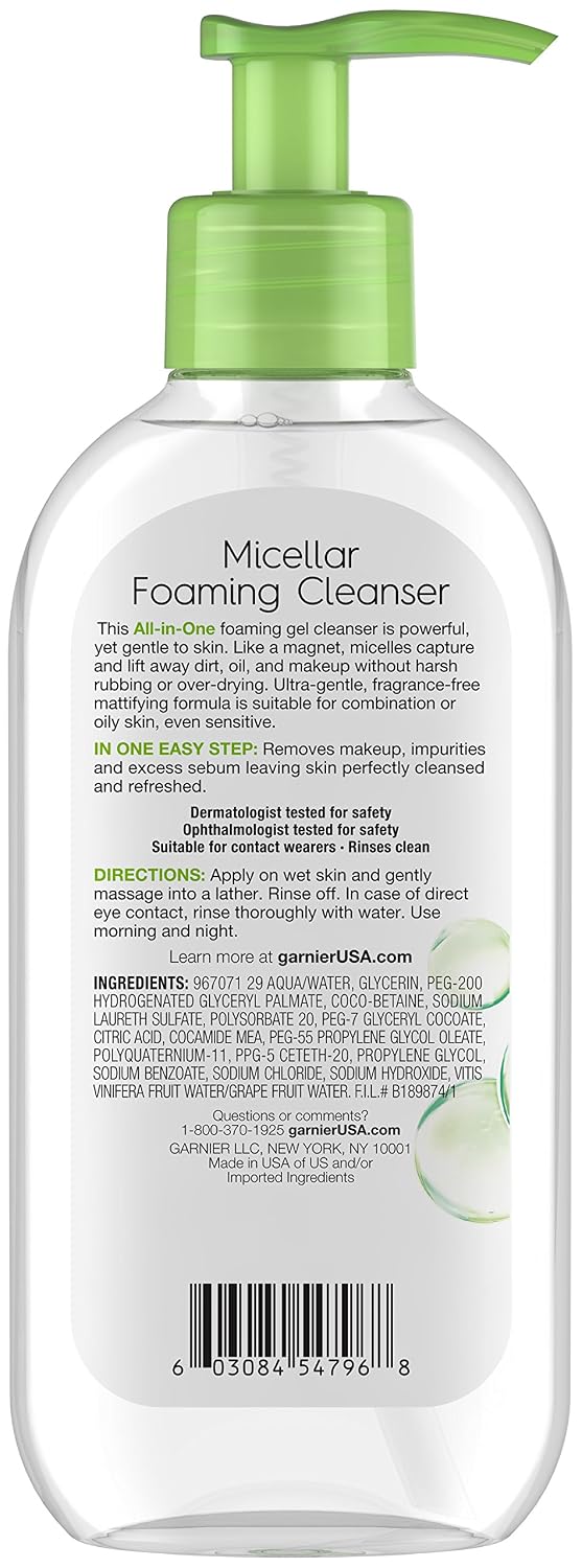 Garnier SkinActive Micellar Foaming Face Wash for Oily Skin, 6.7 fl. oz. 200ml