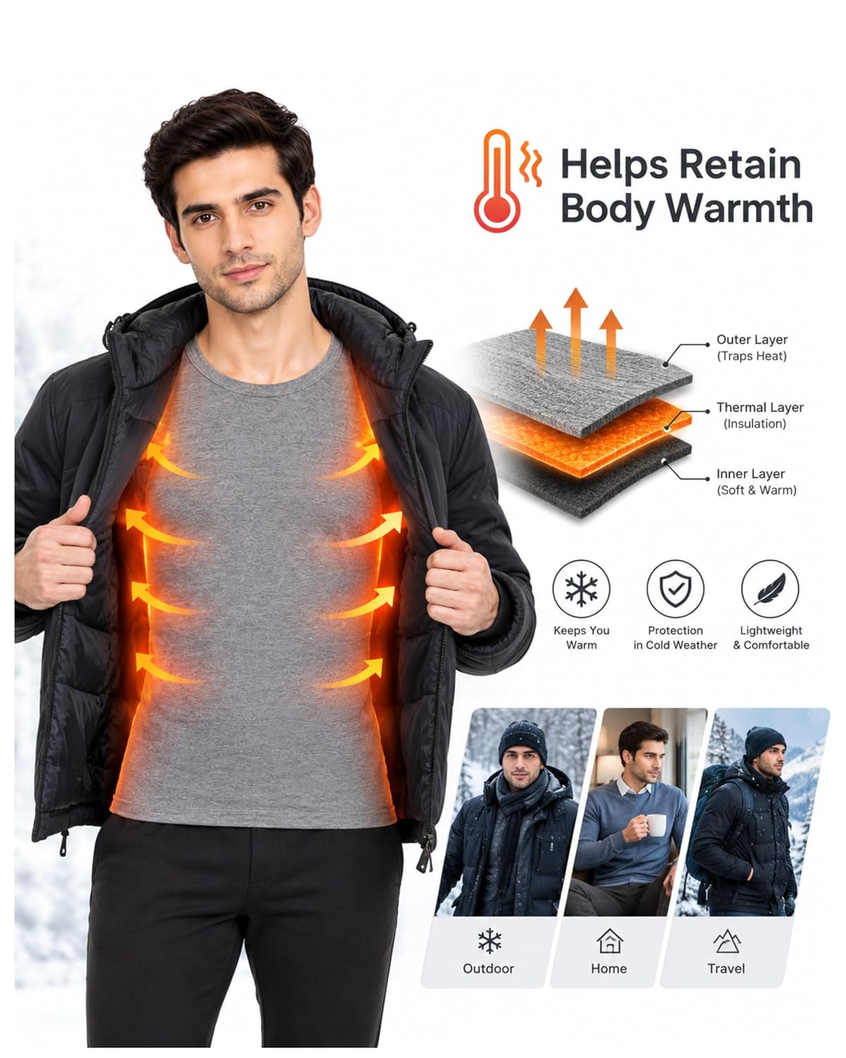 Men's Thermal Top Pack of 3 | Round Neck Full Sleeve Thermal Innerwear for Men | Warm, Soft & Comfortable Winter Wear | Regular Fit (Size-S) 34