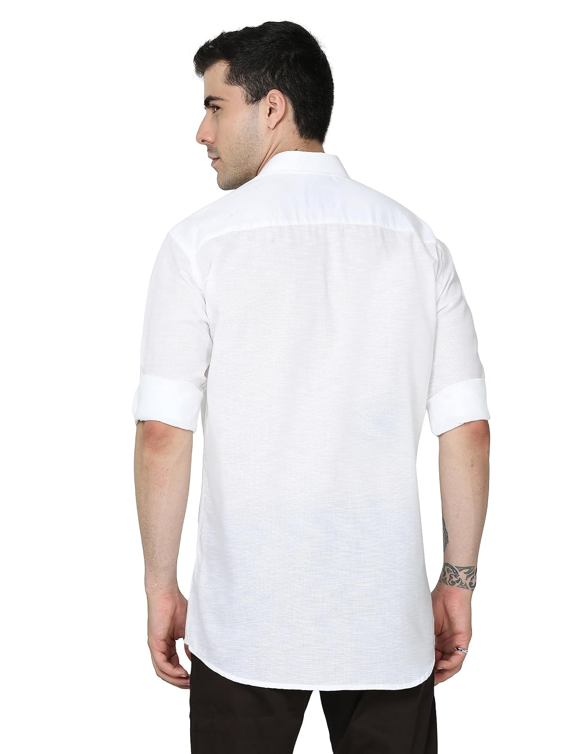 Miraan Men's Linen Cotton Long Sleeve Casual Regular Fit Shirt (Siglinen) White L