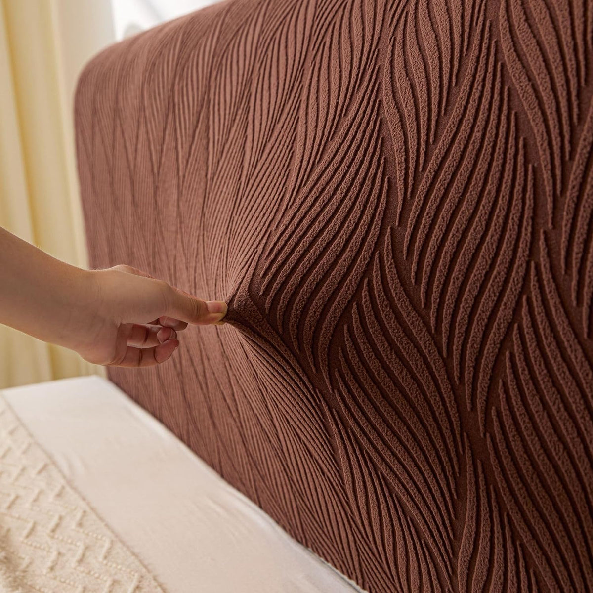HOMETHREADS Stretchable Lycra/Velvet Headboard Cover | Soft, Dust-Proof & Wrinkle-Resistant Bed Back Protector | Fits Leather, Wooden & Fabric Bedsides |for 5ft