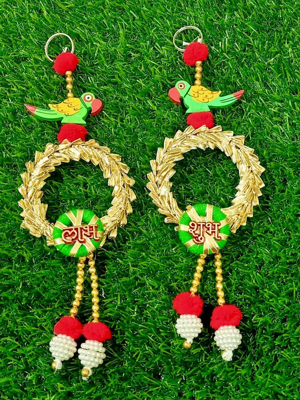 Smizzy Diwali Decoration Items for Home Decor Shubh Labh Wall Hanging Toran for Door Entrance Pooja Room Parrot Garlands for Diwali Home Decoration Pooja, Set o