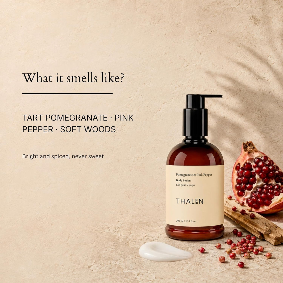 Thalen Pomegranate & Pink Pepper Body Lotion with Niacinamide, Kakadu Plum & Shea Butter, Daily Moisturiser for All Skin Types, Vegan, 300 ml