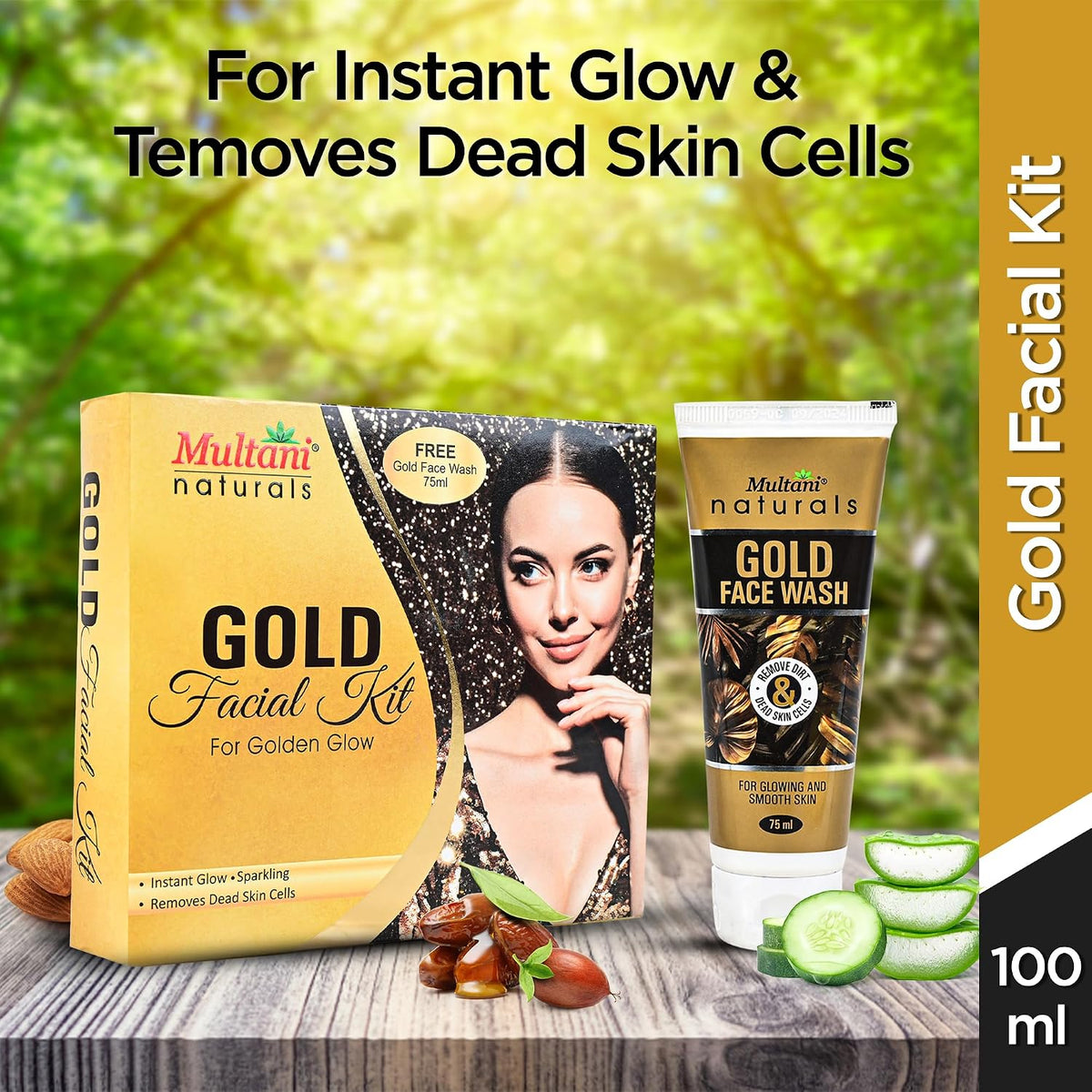 Multani Naturals Gold Facial Kit For Instant Glow & Removes Dead Skin Cells | 6 Products in one Box | Cleansing Cream , Massage Cream, Scrub, Face Pack , massag