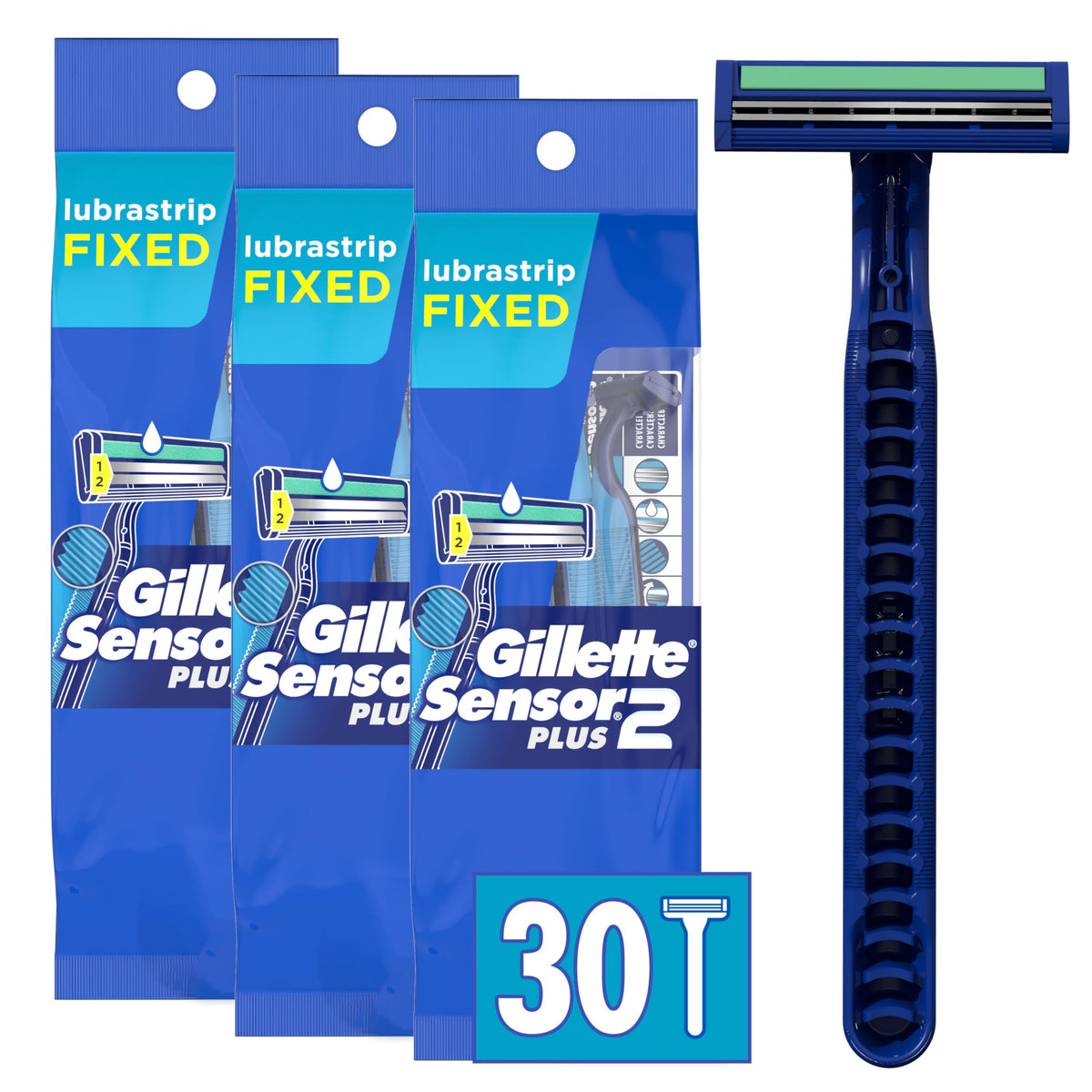 Gillette Sensor2 Plus Men's Disposable Razor, 10 Count (Pack of 3), Mens Razors / Blades